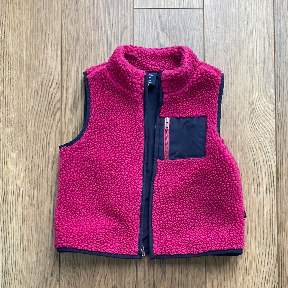 GAP Pink Sherpa Fleece Vest with Black Trim